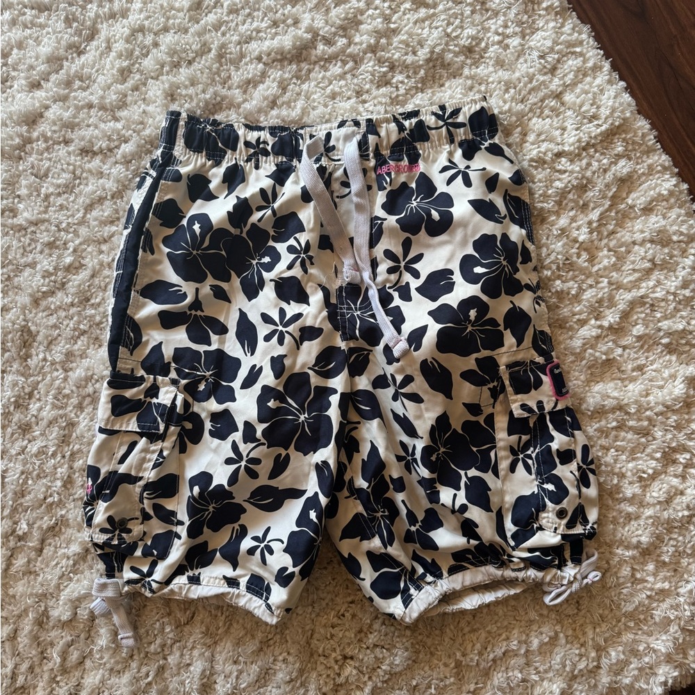 Abercrombie & Fitch Navy Blue and White Floral Men Shorts